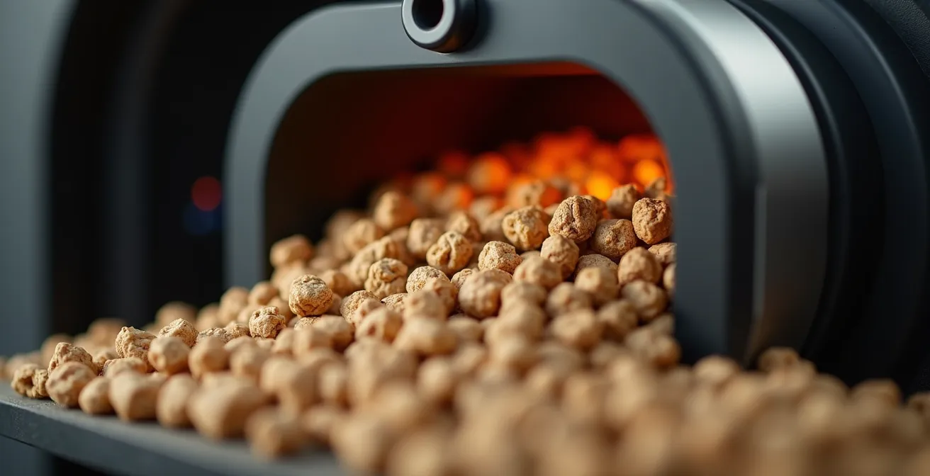 Installation d'une chaudière à granulés compacte dans un garage avec mini-silo intégré