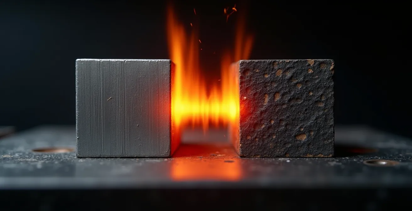 Schéma comparatif montrant les flux de chaleur d'un poêle en acier versus fonte avec flèches de convection