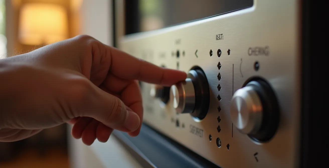 Main réglant la température sur un panneau de commande de poêle à granulés