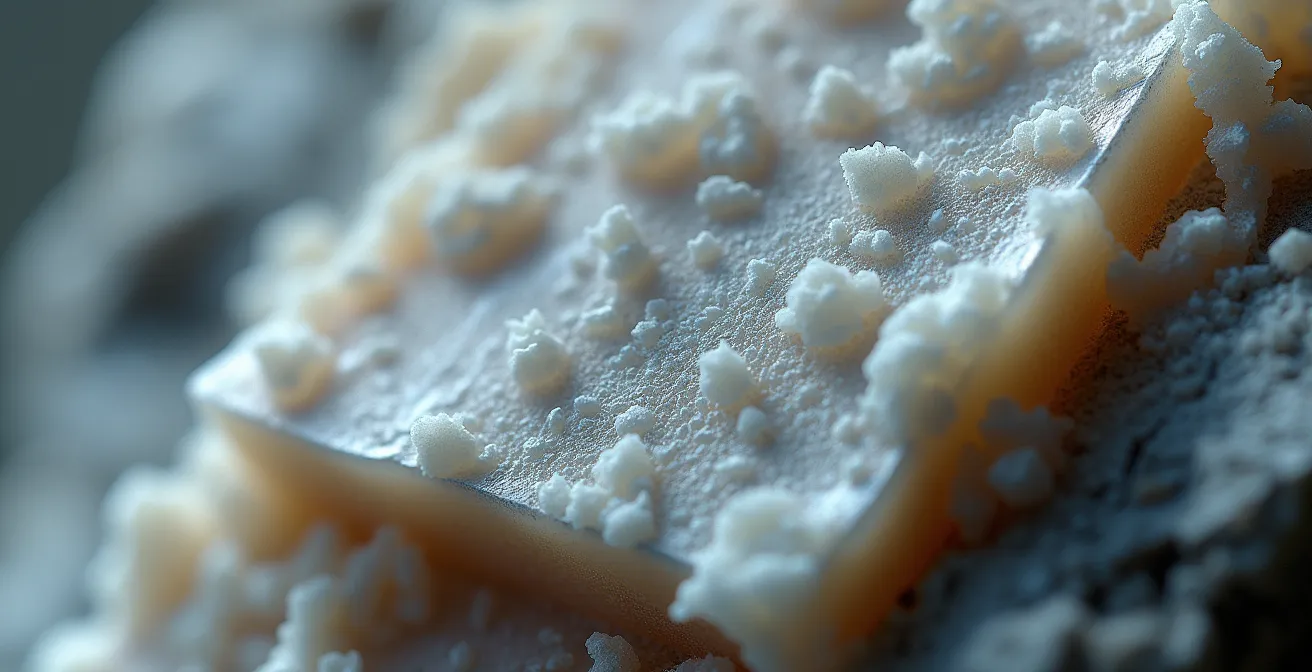 Vue macro de la structure cristalline de la pierre ollaire montrant les veines de talc et magnésite